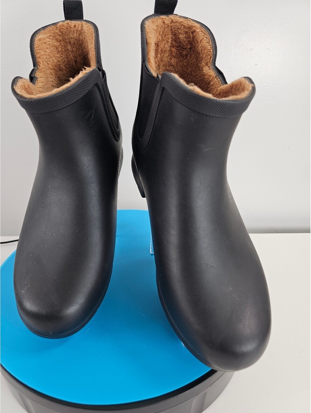 Chooka Women's Black Ankle Rain Boots with Faux Fur Lining